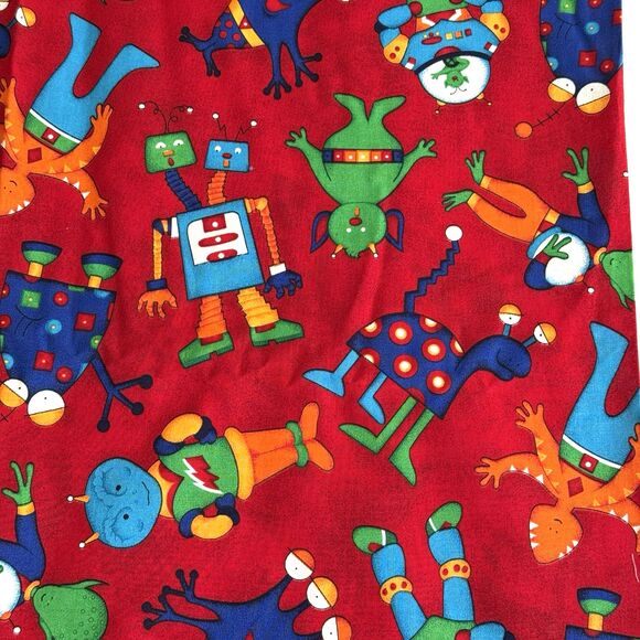 HTF Cranston Robots Aliens Fabric Red Cotton Science Quilting Kids Novelty Space - Picture 2 of 4
